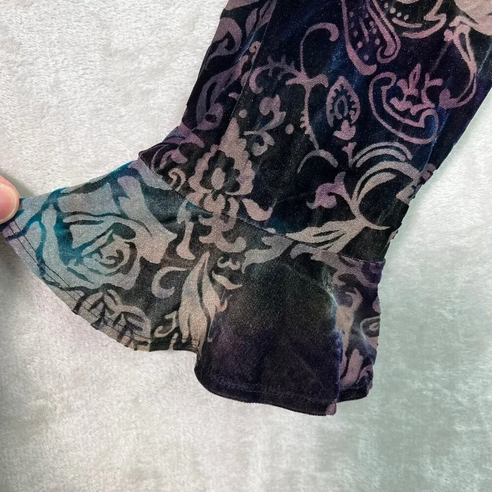 Vintage Y2K Coldwater Creek Velvet Burnout Top Floral Paisley Fairy Whimsigoth L - Picture 4 of 8